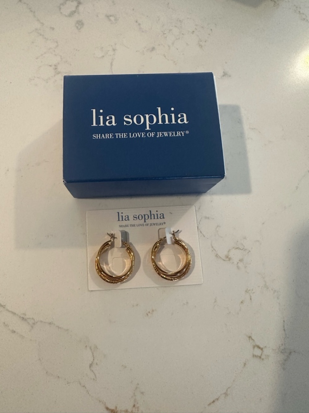 Lia Sophia Gold Textured Double Hoop Earrings - Picture 2 of 5